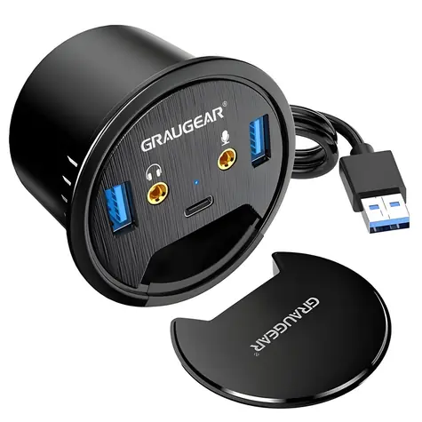 Graugear Stolní USB hub / USB hub / 2x USB-A + 1x USB-C / USB 3.0 / audio konektor / O 60 mm