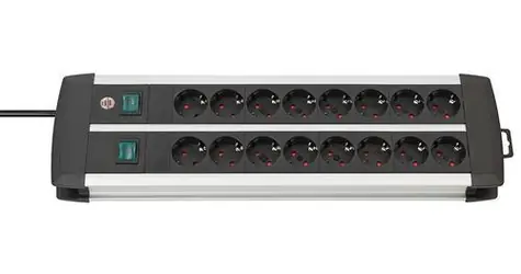 Brennenstuhl Premium Alu-Line černá/stříbrná / Napájecí lišta / 16x zásuvka / 3 m / eloxovaný hliník