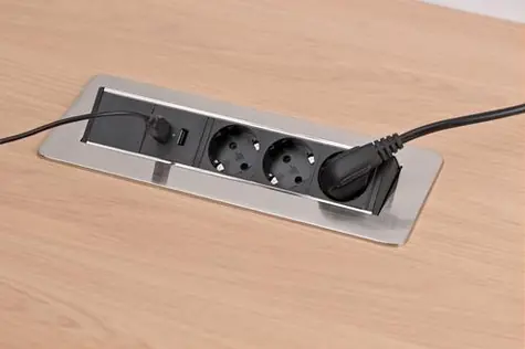 Brennenstuhl Indesk-Power stříbrno-černá / Stolní zásuvka / 3x zásuvka / 2x USB-A / 2100 mA / 2 m