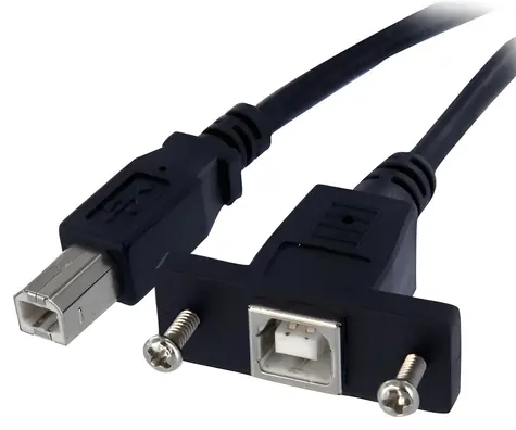 StarTech USB 2.0 kabel s montáží na panel černá / Kabel / USB B samec-samice / 91 cm / 480 Mbit/s