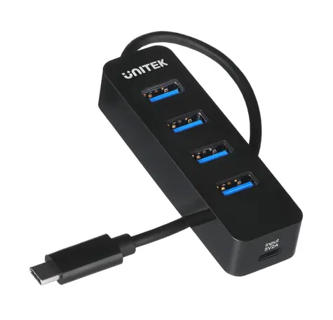 Unitek USB-C hub černá / Hub USB / 4x USB-A 3.0 / aktivní 10 W