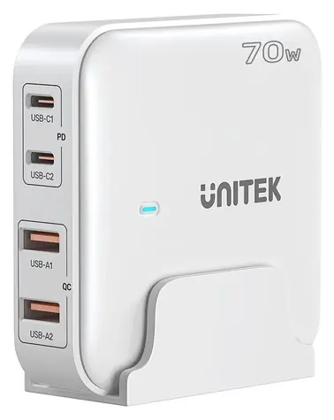 Unitek GaN 70W bílá / Nabíječka / 2x USB-C / 2x USB-A / PD