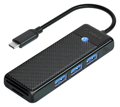 Orico PAPW3AT-C3 černá / USB hub / 3x USB-A 3.0 / čtečka microSD/SD karet / kabel 0,15 m
