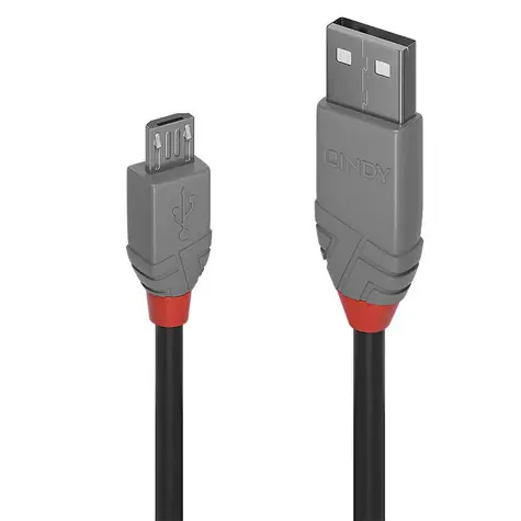Lindy Anthra Line černá, šedá / Kabel USB / USB 2.0 Typ A - Micro-B / M/M / 3 m / 480 Mbit/s