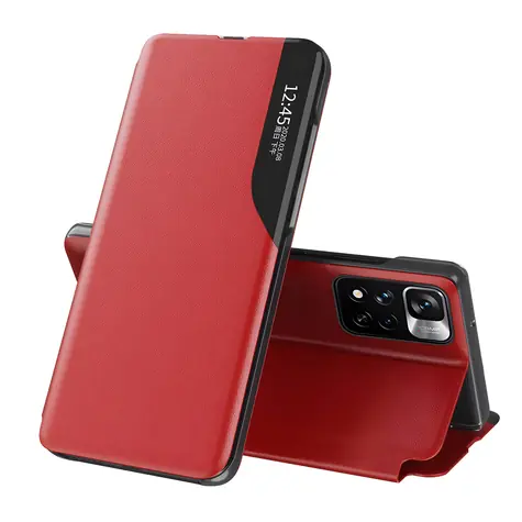 Hurtel Eco Leather View Case červená / Pouzdro pro POCO M4 Pro 5G / s klopou a stojánkem / ekokůže