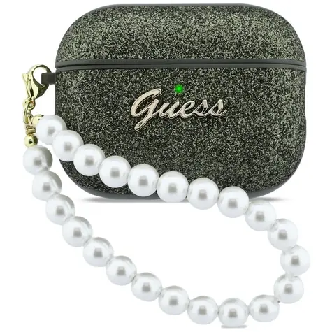 GUESS Glitter Pearl Strap Case černá/glitrová / Pouzdro / AirPods Pro 3