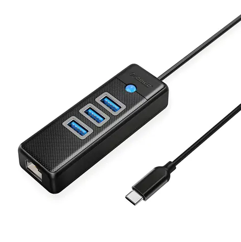 Orico PW3UR25-C3 černá / USB hub / 4-portový / 3x USB-A 3.0 / RJ45 2.5G Ethernet / 0,15 m