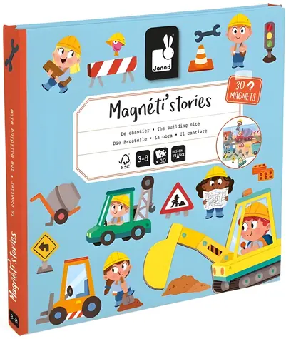 JANOD Magnetické příběhy Na stavbě / Magnetická knížka / 30 magnetek