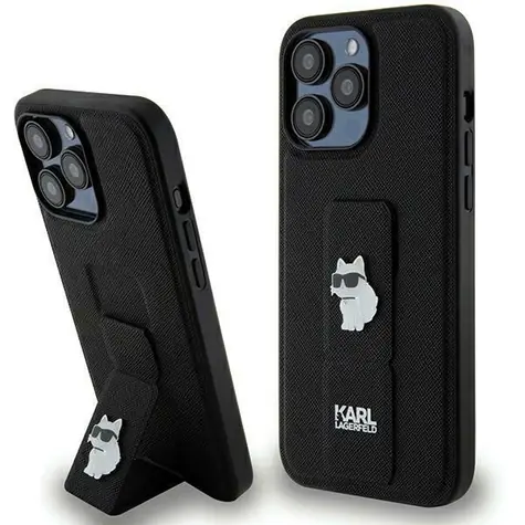 Karl Lagerfeld Gripstand Saffiano Choupette Pins černá / Pouzdro pro iPhone 13 Pro/13
