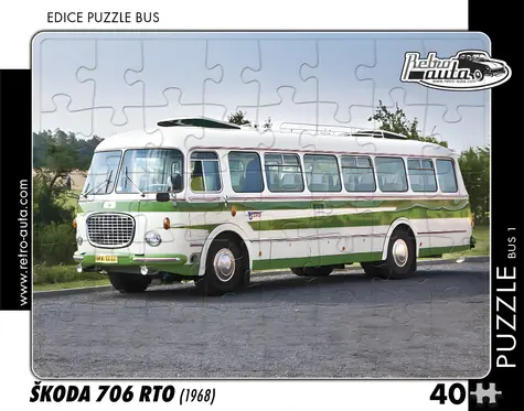 RETRO-AUTA Puzzle BUS č.1 Škoda 706 RTO (1968) / 40 dílků / 32 × 24 cm