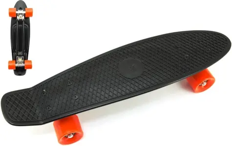 TEDDIES Pennyboard černý / Pennyboard / 60 cm / kovové osy / oranžová kola