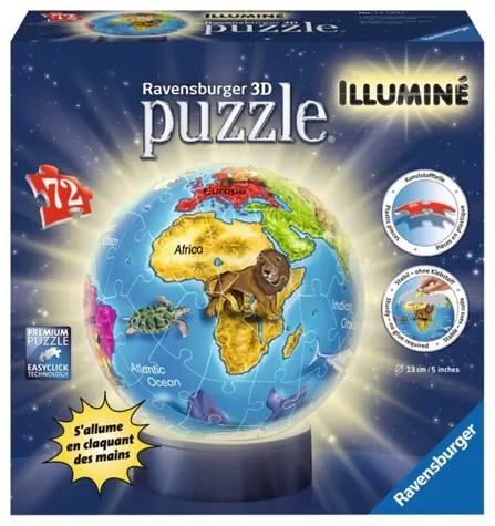 RAVENSBURGER 3D puzzleball Svítící globus / 72 dílků / LED podsvícení / od 6 let