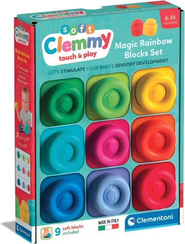 CLEMENTONI Soft Clemmy Sada 9 měkkých kostek / Stavebnice / měkký pěnový materiál