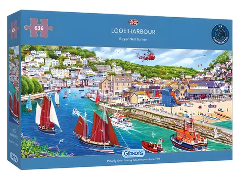 GIBSONS Panoramatické puzzle Přístav Looe, Cornwall / 636 dílků / 68,5 × 32 cm
