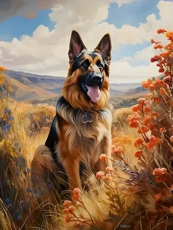 NORIMPEX Diamantové malování Německý ovčák v horách / 30x40 cm