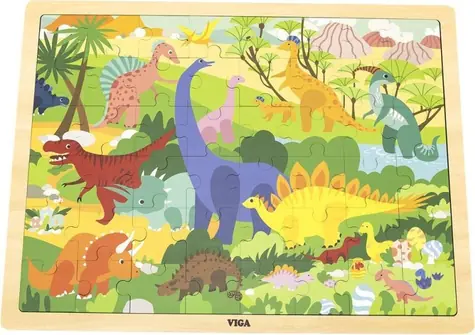 VIGA Dřevěné puzzle Svět dinosaurů / 48 dílků / 37 x 27 cm