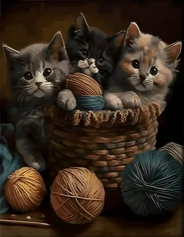 NORIMPEX Diamantové malování Koťata v košíku / 30x40 cm