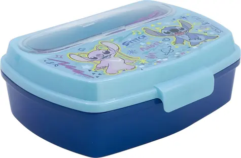STOR Box na svačinu s příborem Angel a Stitch / Box na svačinu / S vidličkou a lžičkou / Bez BPA