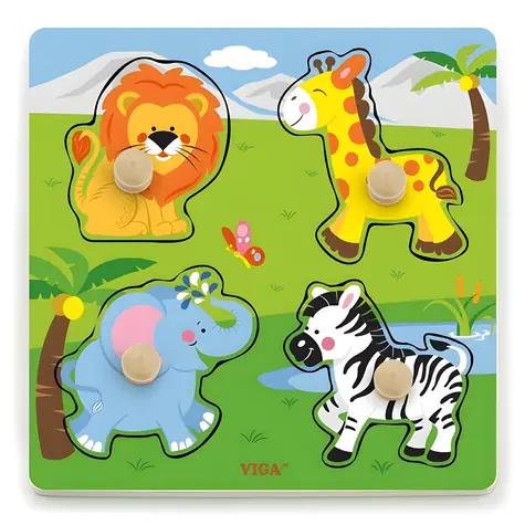 VIGA Dřevěná vkládačka Zvířátka ze zoo / od 18 měsíců