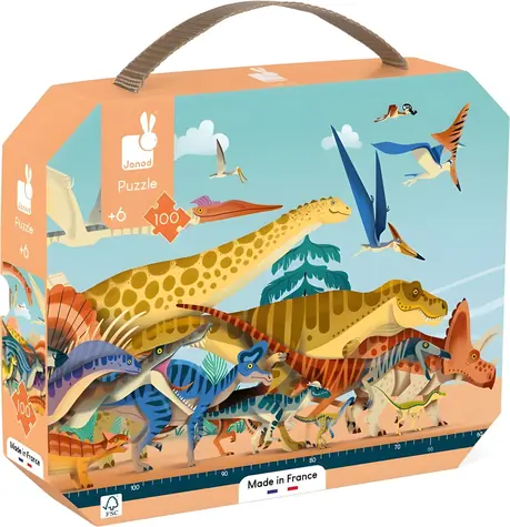 JANOD Panoramatické puzzle v kufříku Dinosauři / 100 dílků / 100 x 20 cm