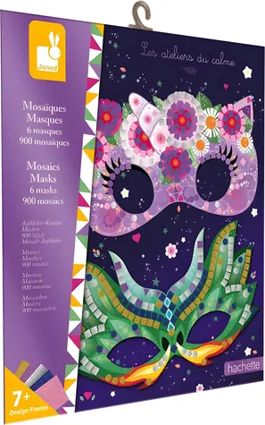 JANOD Kreativní sada Atelier Mini Masky / 6 masek / pěnová mozaika / 5 barev