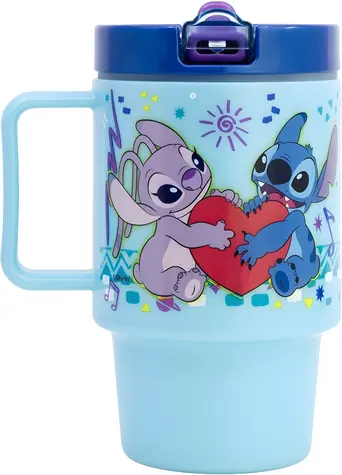 STOR Hrneček plastový s pítkem 530 ml Stitch / Dětský hrnek / Šroubovací víčko / Bez BPA