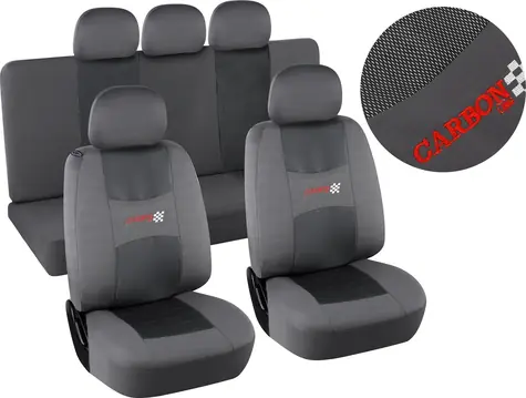 Compass Autopotahy CARBON LIGHT šedé / Autopotahy / Sada 9 ks / Kompatibilní s bočním airbagem