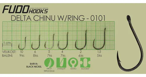 FUDO HOOKS Háček DeltaChinuRing v.6 / Rybářský háček / Balení 8 ks
