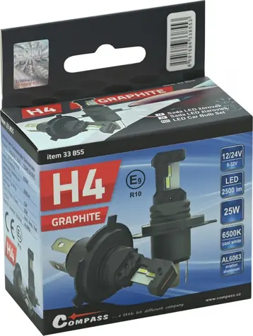 Compass GRAPHITE LED H4 12/24V 25W 2ks / Autožárovka LED / CSP chip / 6500K / patice P43t