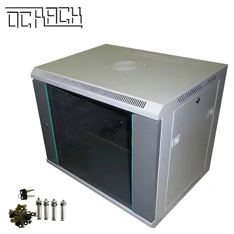 OCRACK OCC-09U-45SBK černá / Nástěnný rozvaděč / 19" / 9U / hloubka 450 mm / celoskleněné dveře