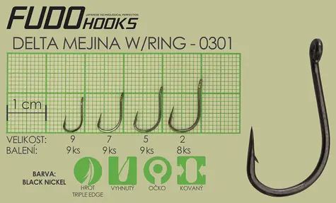 FUDO HOOKS Háček Delta Mejina Ring v.9 / Rybářský háček / Balení 9 ks