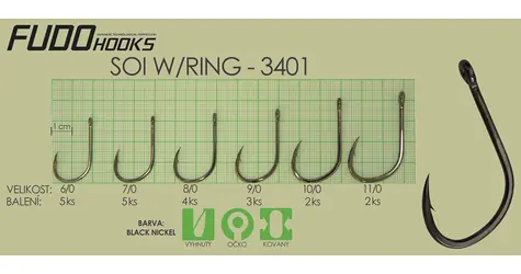 FUDO HOOKS Háček Soi Ring 9/0 / Sada 3 ks / Pro návazce
