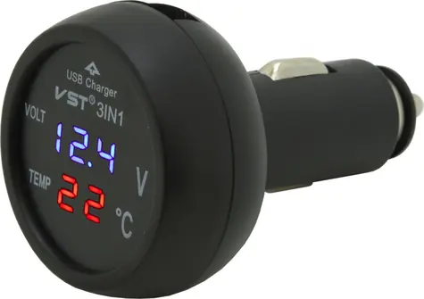 Compass Autonabíječka MULTI USB / Nabíječka do auta / Voltmetr / Teploměr / 5V/2,1A