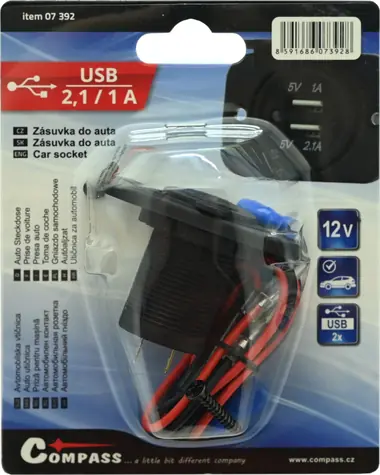 Compass Zásuvka 2x USB do vozidla / Nabíjecí zásuvka / 5V 2,1A + 5V 1A