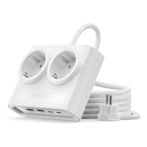 Orico PDC25 bílá / Nabíjecí stanice / 2x AC + 2x USB-A + 2x USB-C / 25W