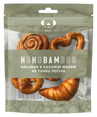 HUHUBAMBOO Pamlsek pro psy Kachní kolagenové pečivo / 5 ks