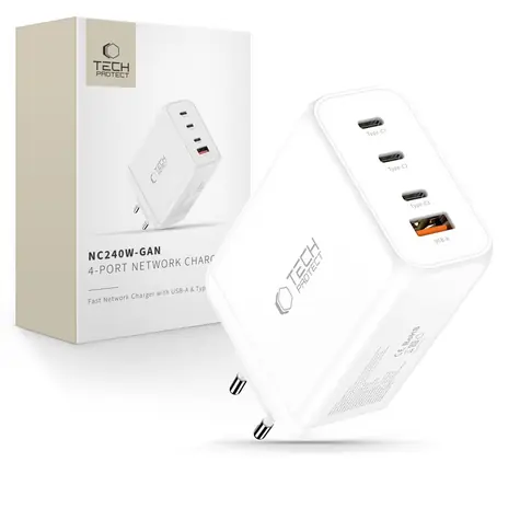 Tech-Protect NC240W-GaN bílá / Nabíjecí adaptér / GaN / 4 porty / 240W / PD, QC 3.0