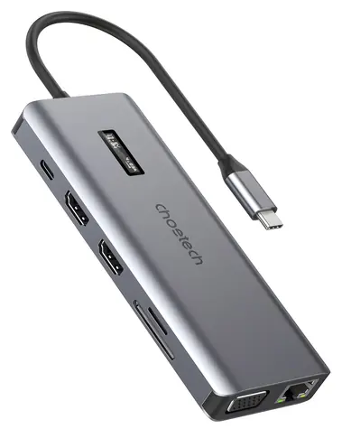Choetech HUB-M26 šedá / USB-C Hub s displejem / 12v1 / HDMI / VGA / SD & TF čtečka karet