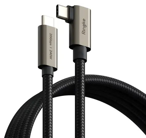 Ringke USB-C kabel 240W 2m černý / USB-C kabel / USB 3.2 Gen 2x2 / PD 240 W / 20 Gbit/s / lomený