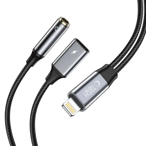 Tech-Protect UltraBoost černá / Adaptér / Lightning - Jack 3,5 mm + Lightning / audio a nabíjení