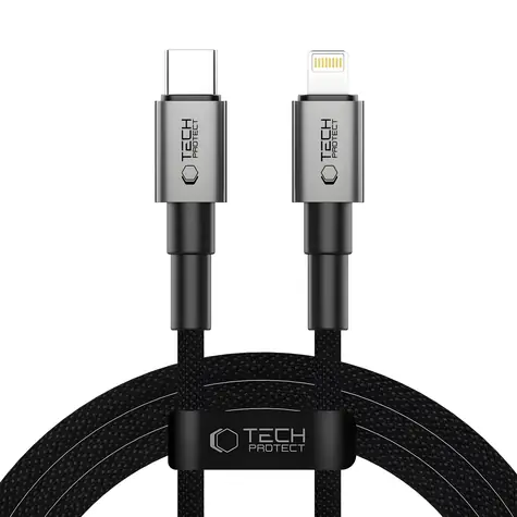 Tech-Protect Ultraboost DNA šedá / Nabíjecí kabel / USB-C - Lightning / PD 27W / 3A / 200 cm