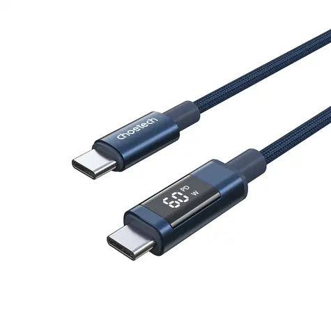 Choetech XCC-1068 modrá / Kabel USB-C (M) - USB-C (M) / PD 60W / displej s ukazatelem výkonu / 1,2 m