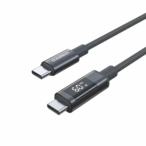 Choetech XCC-1068 černá / Kabel USB-C (M) - USB-C (M) / PD 60W / displej s ukazatelem výkonu / 1,2 m
