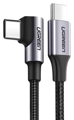 Ugreen US255 50125 šedá / Nabíjecí kabel USB-C - USB-C / PD, QC / 60W / 3A / 2m / Úhlový konektor