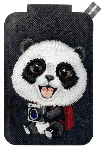 Nimmy Big-Eye Cute Pets 2.0 Panda černá / Magnetická peněženka na karty / Se stojánkem na telefon