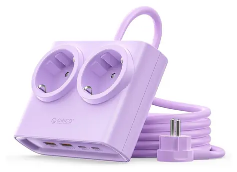 Orico PDC25 fialová / Nabíjecí stanice / 2x AC + 2x USB-A + 2x USB-C / 25W