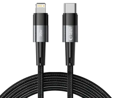 Tech-Protect UltraBoost šedá / Nabíjecí kabel USB-C - Lightning / PD 20W / 3A / 2 m