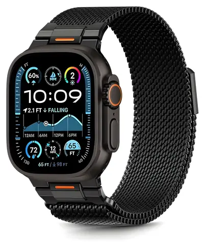 Tech-Protect Milano Vanguard černá / Řemínek pro Apple Watch / milánský tah / 44/45/46/49 mm