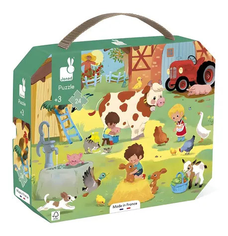 JANOD Puzzle v kufříku Den na farmě / 24 dílků / 50 x 40 cm