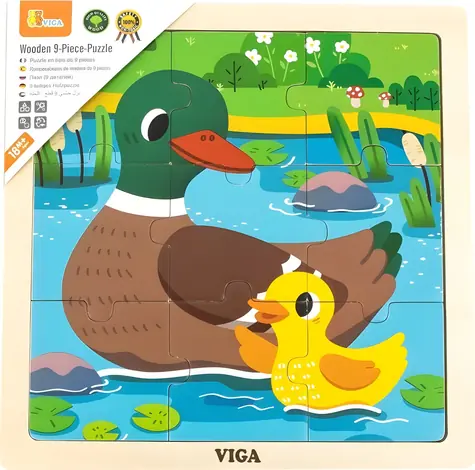 VIGA Dřevěné puzzle Kachničky / 9 dílků / Pro nejmenší / 19,5 x 19,5 cm